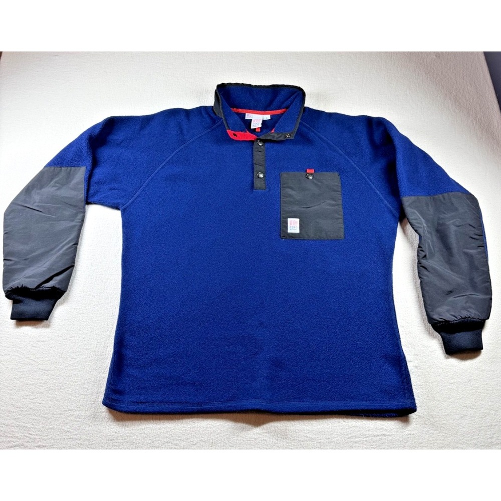 Topo Designs Mountain Fleece Pullover Men L Polartec Made USA Blue Snap Jacket